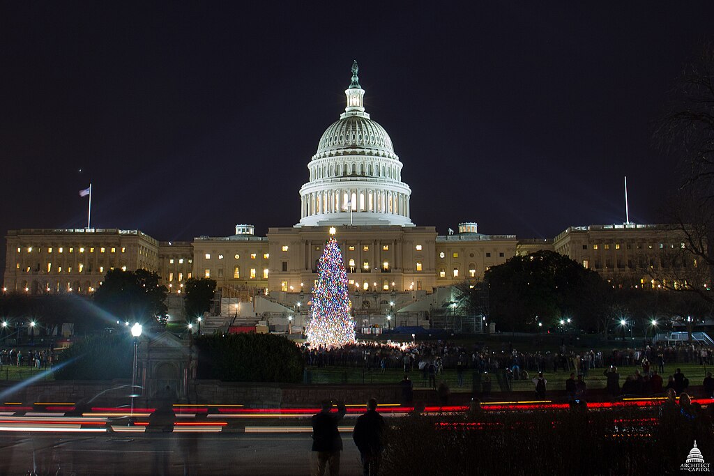 Cây thông tỏa sáng rực rỡ trước khuôn viên nhà trắng. Ảnh: U.S. Capitol Christmas Tree