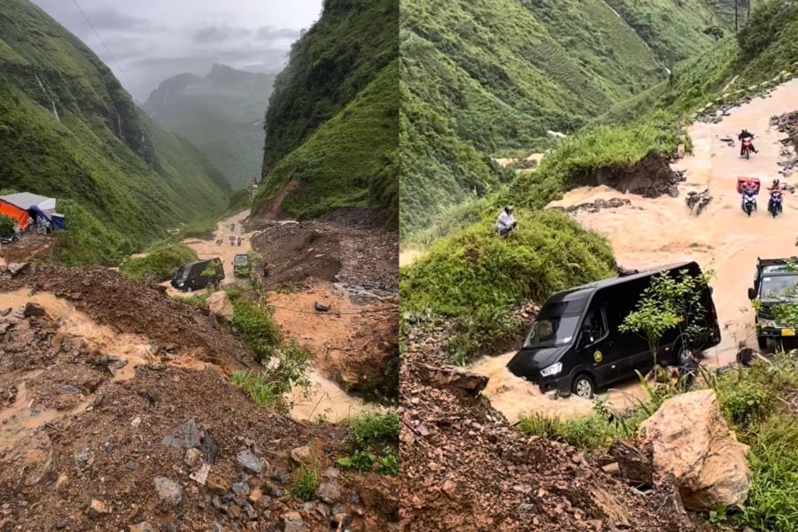 Khách mắc kẹt ở Hà Giang vì lũ lớn, đường sá sạt lở nghiêm trọng. Ảnh: Nguyễn Thuật