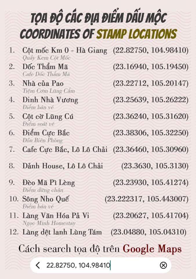 Tọa độ đóng dấu mộc tại Hà Giang. Ảnh: Hana Le